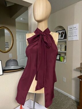 Lavender Brown Sleeveless Satin Halter Top - Burgundy